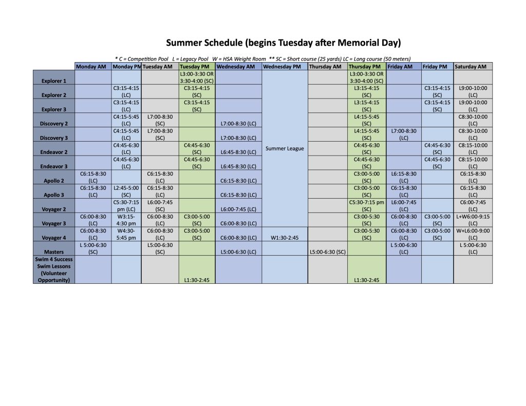HSA Huntsville Summer Practice Schedule